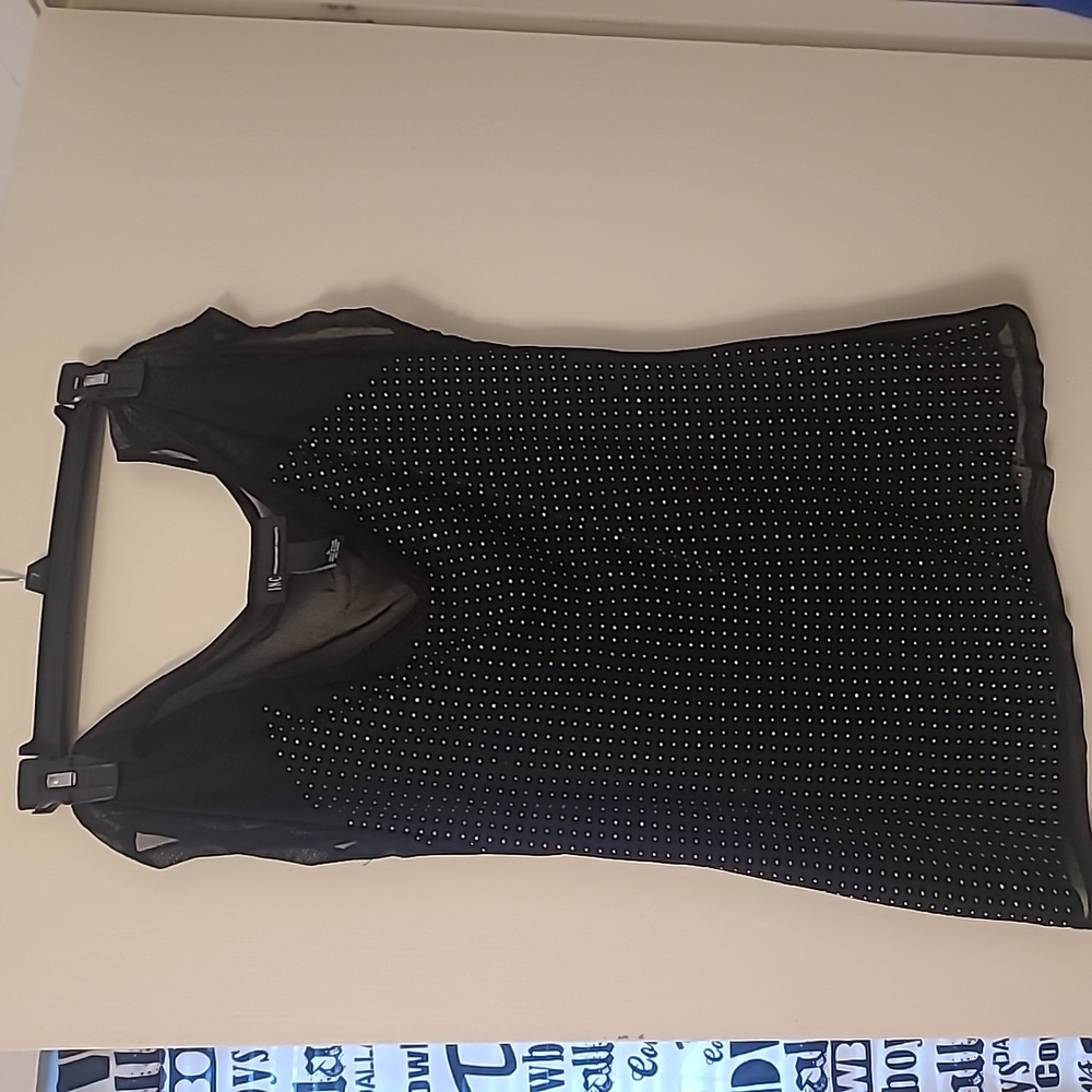 Black sheer shirt sleeve blouse w metal dots
